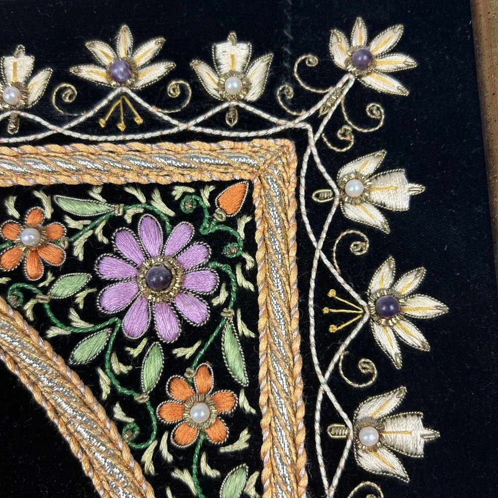 Kashmir Zardozi Jewel Tapestry Handmade Traditional Deco Framed Panel 16x20
